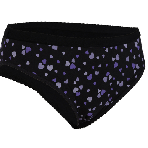Ladies Inco-Elite Printed High Leg Brief - Black with Purple Hearts (4012BP)
