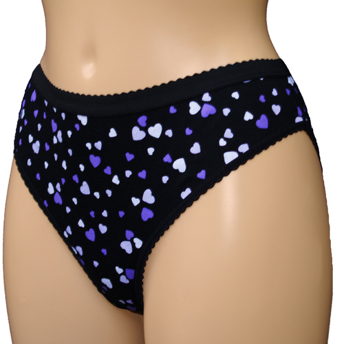 Ladies Inco-Elite Printed High Leg Brief - Black with Purple Hearts (4012BP)