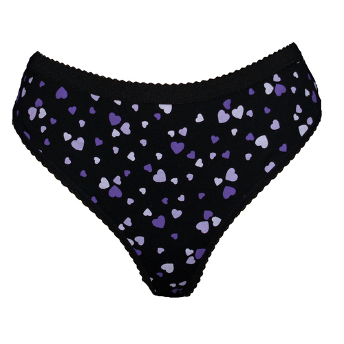 Ladies Inco-Elite Printed High Leg Brief - Black with Purple Hearts (4012BP)