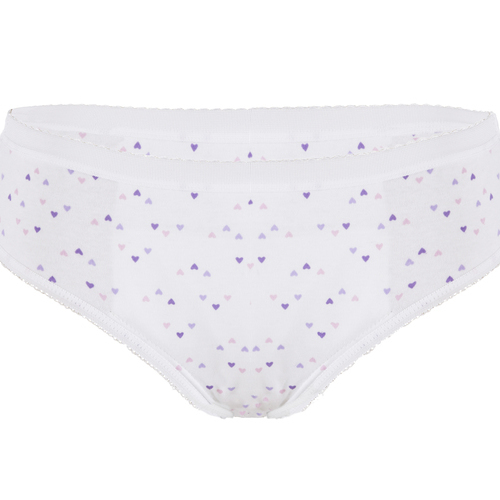 Ladies Inco-Elite Printed High Leg Brief - White with Purple Hearts (4012WP)