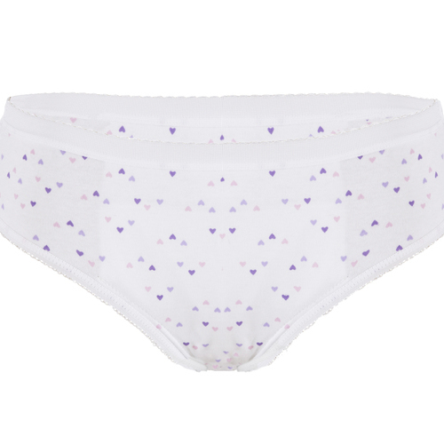 Ladies Inco-Elite Printed High Leg Brief - White with Purple Hearts (4012WP)