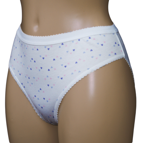Ladies Inco-Elite Printed High Leg Brief - White with Purple Hearts (4012WP)