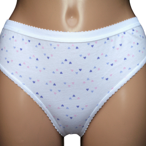 Ladies Inco-Elite Printed High Leg Brief - White with Purple Hearts (4012WP)