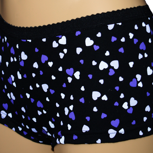 Ladies Inco-Elite Printed Shortie Brief- Black with Purple Hearts (4015BP)