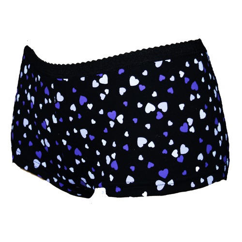 Ladies Inco-Elite Printed Shortie Brief- Black with Purple Hearts (4015BP)