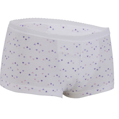 Ladies Inco-Elite Printed Shortie Brief - White with Purple Hearts (4015WP)