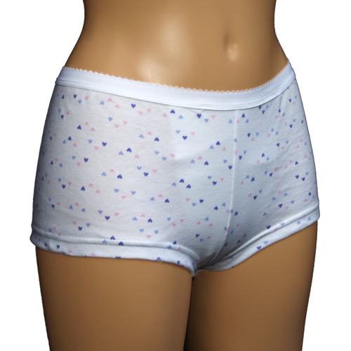 Ladies Inco-Elite Printed Shortie Brief - White with Purple Hearts (4015WP)