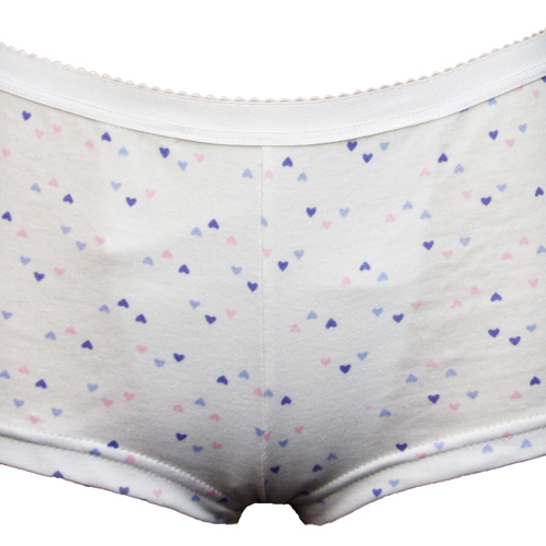 Ladies Inco-Elite Printed Shortie Brief - White with Purple Hearts (4015WP)