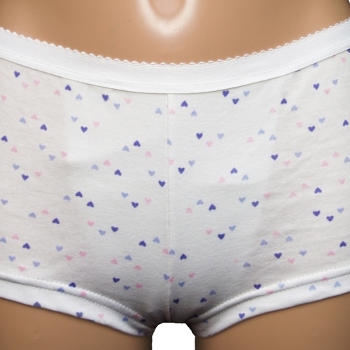 Ladies Inco-Elite Printed Shortie Brief - White with Purple Hearts (4015WP)