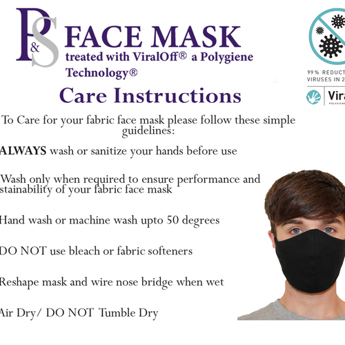P&S Face Mask with ViralOff Technology - 3 Pack- Please choose Size and Colour