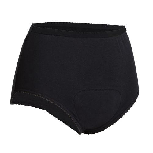 Ladies Plain BLACK Incontinence Briefs Pants Knickers Built in